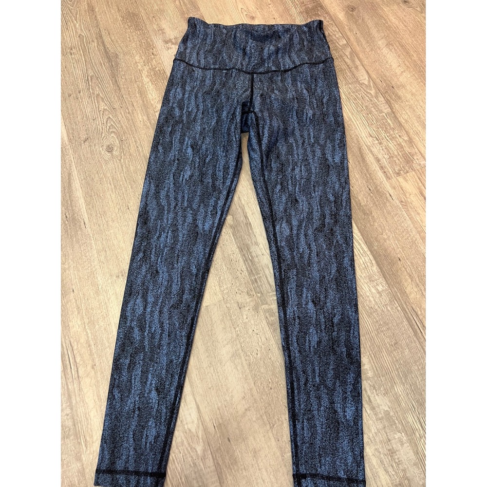 Kirkland Signature Womens Blue Black Textured Print Active Leggings Small